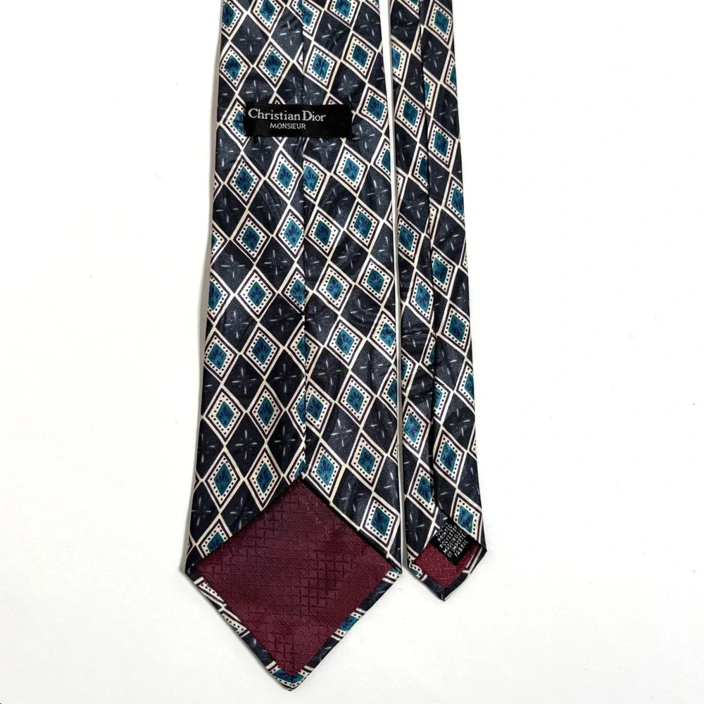 Christian Dior Monsieur Men's Silk Necktie Diamond Pattern Luxury‎ Holiday Gift